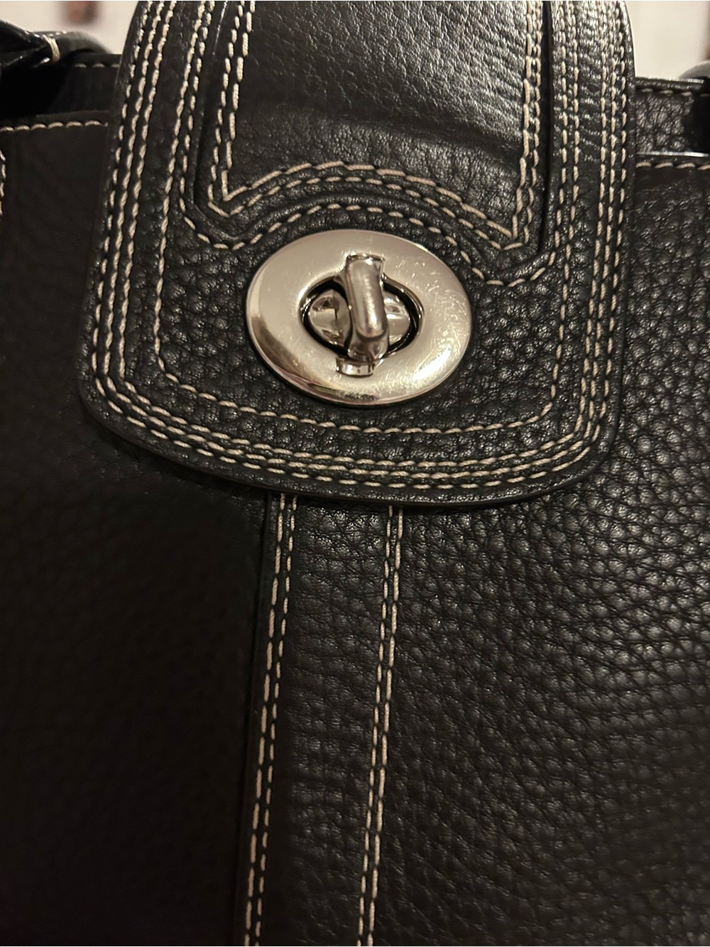 Coach Black Leather Satchel with White Contrast Stitching - Picture 6 of 11